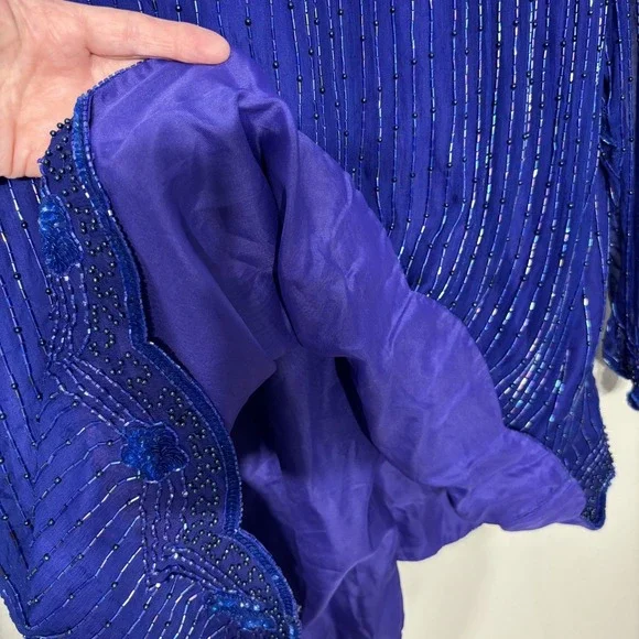 Vintage 80s 100% Silk Beaded Sequin Top Women 26 Long Sleeve Party Cocktail VTG - Picture 14 of 15